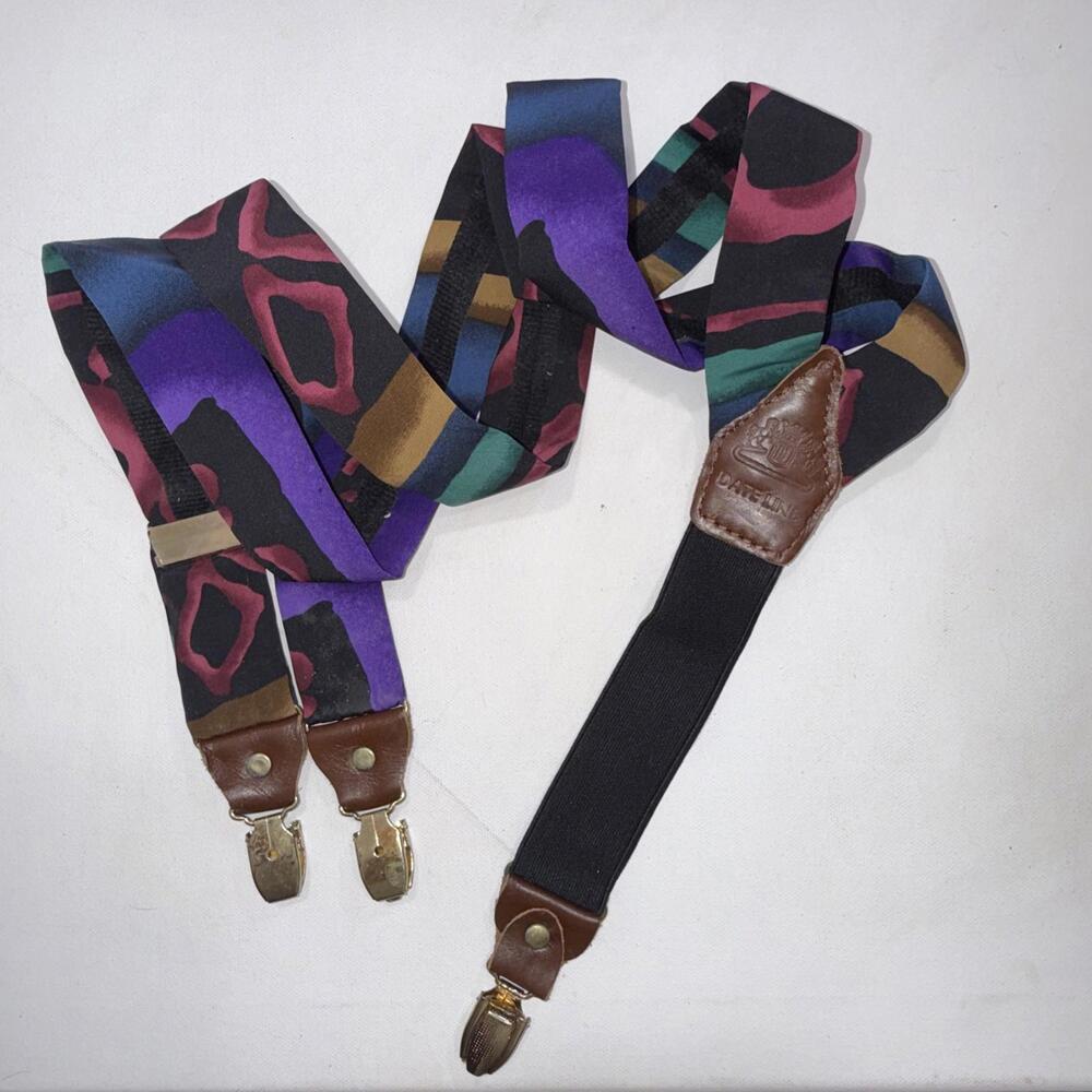 Vintage Dateline Multicolor Retro Mens One Size Adjustable‎ Leather Suspenders
